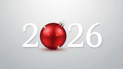 Red Christmas ornament replaces zero in 2026 year festive holiday greeting for New Year celebration
