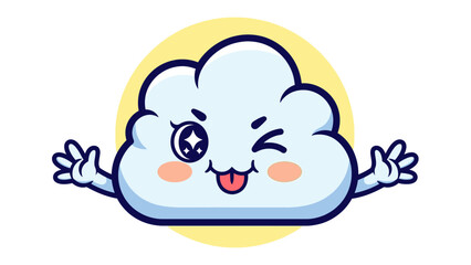 Playful Cartoon Cloud Character Winking and Sticking Tongue Out in Bright Studio