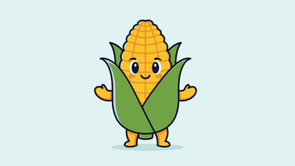 Happy Cartoon Corn Cob Character Smiling and Waving in Bright Studio