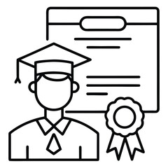 Graduation icon with student in cap and gown holding certificate