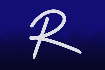 letter R on a blue background with a glitter effect. Suitable as a product logo.