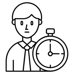 Line drawing of a man holding a stopwatch  business concept