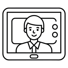 line drawing of a man on a computer screen