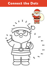 Dot to Dot Worksheet for Kids. Connect the dots to draw a cute smiling santa claus. Illustration of santa claus. Coloring page.	