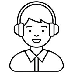 Line drawing of a smiling person wearing headphones