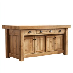 Rustic Wooden Kitchen Island with Drawers and Cabinets, Modern Farmhouse Style Furniture