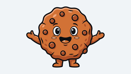 Cute Happy Chocolate Chip Cookie Cartoon Character Standing and Smiling on an Isolated White Background
