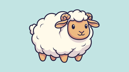 Cute Cartoon Sheep Standing and Looking Forward on a Light Blue Background