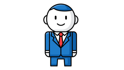 Professional Business Man Character Wearing a Blue Suit and Red Tie on an Isolated White Background