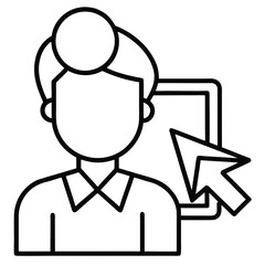 Line icon of a person with a cursor clicking on them