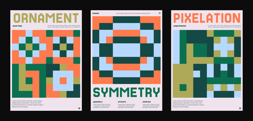 Abstract decorative pixel composition with modular symmetry