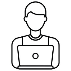 Man using a laptop computer in simple line art style