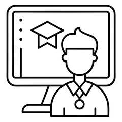 online education concept with student and computer screen showing graduation cap icon
