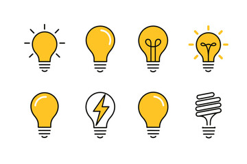 Various Light Bulb Icons Illustrations for Ideas and Creativity Concepts