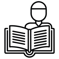 Simple line icon of a person reading an open book