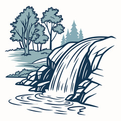 Obraz premium Title: A serene landscape with a winding river flowing through a forest with trees and plants in