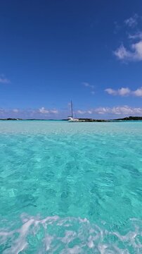 Boat Tour At Exuma In Black Point Bahamas. Caribbean Beach. Tropical Scenery. Shades Of Blue Watercolor. Boat Tour In Exuma In Black Point Bahamas. Summer Travel.