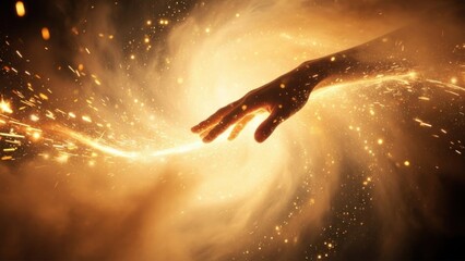 Hand Reaching Out to Light and Energy in the Universe.