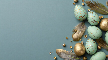 Elegant Easter Eggs and Feathers on Textured Background