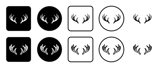 Icon set of deer horns symbol. Filled, outline, black and white icons set, flat style.  Illustration on transparent background