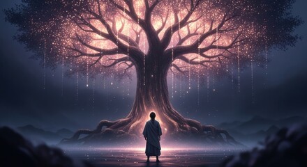 Mystical Tree of Life - A Serene Encounter in the Enchanted Forest.