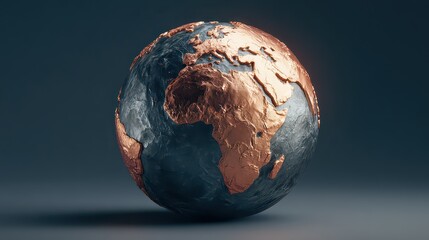 Detailed Bronze and Graphite Globe on Dim Grey Surface Emphasizing Africa with Dusted Texture and Glimmering Highlights for Global Theme