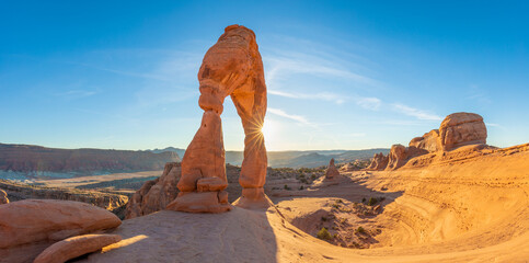 Delicate Arch, Arches National Park, Colorado Plateau, Utah, Grand County, USA, America. The most beautiful arch in the world.
Summer at sunset.