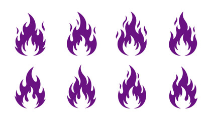 Fire flame icon collection with eight different flat vector designs