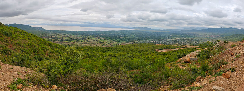 Landscape with lake Ciamo near Arba Minch in Ethiopia