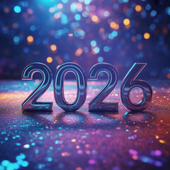 Shiny Metallic 2026 Numbers On Vibrant Glitter Background For New Year Eve