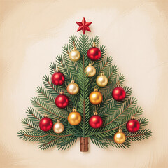 Festive Christmas Tree with Red and Golden Ornaments for Christmas Eve