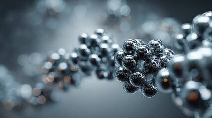 Metallic DNA Helix Structure Closeup With Blue and Orange Bokeh Lights In Background
