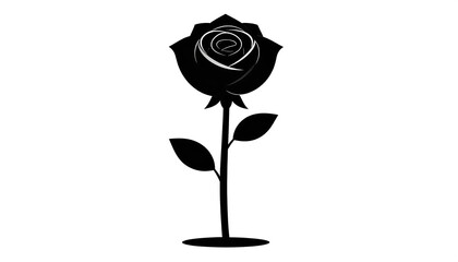 Striking, minimalist black rose vector art with bright highlight details against a plain white backdrop, conveying elegance