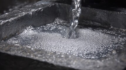 Closeup on chemical bath application in casting surface finishing showing the controlled process of smoothing metal through chemical reactions for enhanced durability.