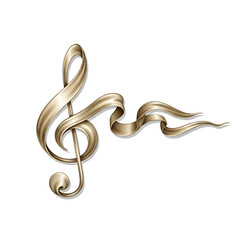 Obraz premium Elegant gold treble clef musical symbol with flowing ribbon on transparent backdrop