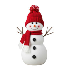 Snowman with red hat and scarf isolated on transparent background isolated on transparent background