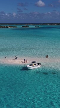 Exuma Skyline At Exuma Islands In Black Point Bahamas. Beach Landscape. Shades Of Blue Watercolor. Travel Destination. Exuma Skyline In Exuma Islands In Black Point Bahamas. Nature Seascape.