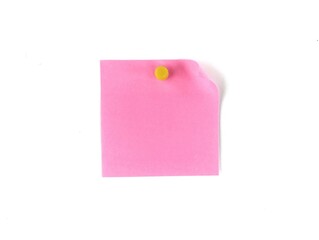 Blank pink note paper isolated on white background with copy space. Element for creative design 