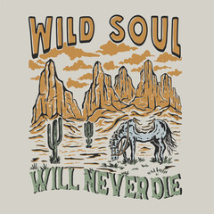 a hand-drawn illustration of desert horse vintage design for t shirt 