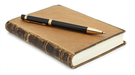 vintage journal with pen on white background for writing