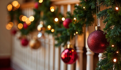 Festive Christmas decorations on the banister.