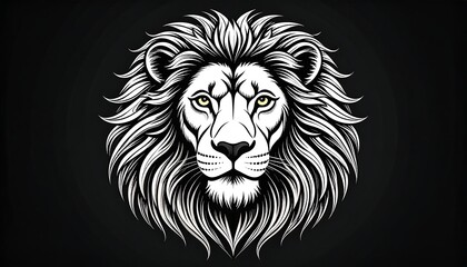 Striking vector image of a lion's head with a large, stylized mane, set against a dark background
