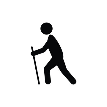 Black Silhouette of Person Walking with Staff/Cane