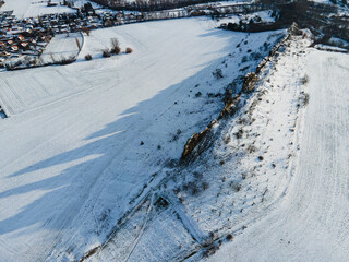 Aerial Winter View of the Teufelsmauer Rock Formation in the Harz Mountains
