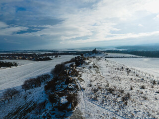 Aerial Winter View of the Teufelsmauer Rock Formation in the Harz Mountains