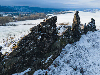 Aerial Winter View of the Teufelsmauer Rock Formation in the Harz Mountains