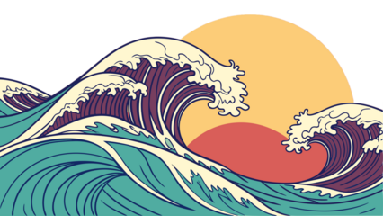 Stunning Modern Illustration of Powerful Ocean Waves in a Traditional Japanese Motif