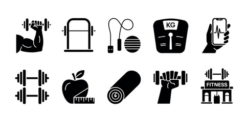 Fitness Icons for Healthy Lifestyle and Workout Routine Essentials