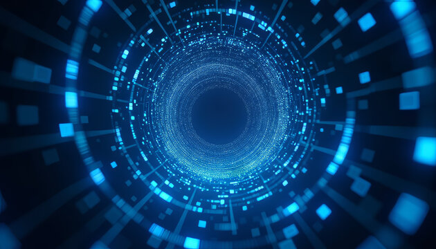 Dynamic Digital Tunnel Journey Through Cyber Space - Abstract Futuristic Data Flow Background