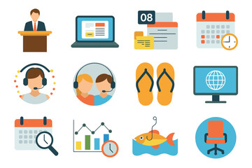 Business icons for productivity, communication, and organization on a white background